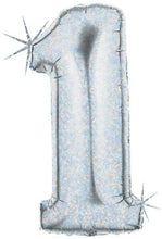 Load image into Gallery viewer, holographic silver megaloon number balloon 1 one