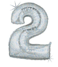 Load image into Gallery viewer, holographic silver megaloon number balloon 2 two