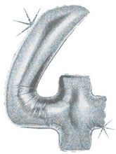 Load image into Gallery viewer, holographic silver megaloon number balloon 4 four