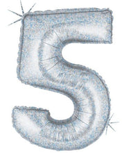 Load image into Gallery viewer, holographic silver megaloon number balloon 5 five