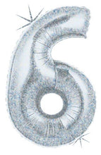 Load image into Gallery viewer, holographic silver megaloon number balloon 6 six