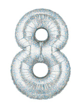 Load image into Gallery viewer, holographic silver megaloon number balloon 8 eight