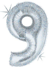 Load image into Gallery viewer, holographic silver megaloon number balloon 9 nine