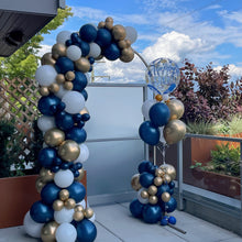 Load image into Gallery viewer, Midnight blue door arch with chrome gold and 1 bouquet on the side
