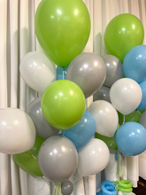 Load image into Gallery viewer, green grey and blue balloons in balloon bouquet