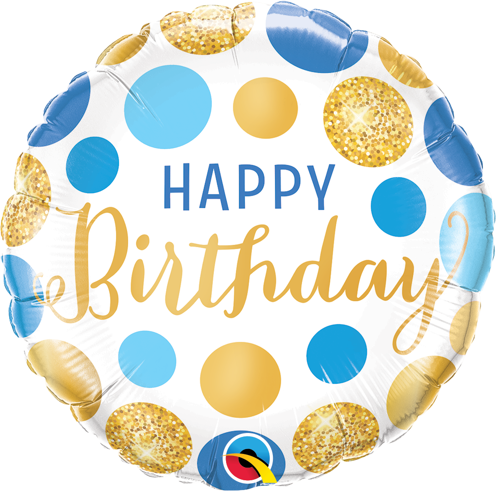 Happy Birthday Blue & Gold Dots Balloon Vancouver Balloons