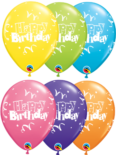 Happy Birthday Streamers & Stars 11'' Latex Balloons