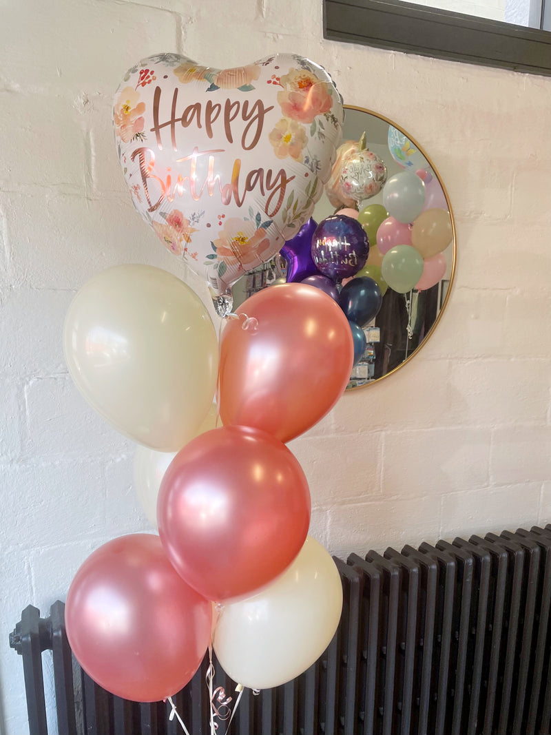 happy birthday heart mylar with rose gold and ivory silk latex balloons 8