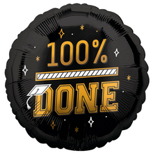 Load image into Gallery viewer, black foil balloon with gold writing 100% done
