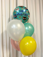 Load image into Gallery viewer, happy birthday cat with sunglasses foil balloon with latex balloons
