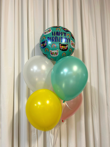 cat with sunglasses birthday foil balloon with latex balloons