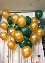 Load image into Gallery viewer, 5 balloon bouquets of 5 in green and gold
