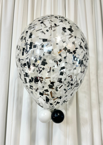 18 inch confetti balloon with white and silver confetti