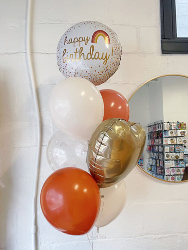 happy birthday rainbow foil with gold heart mylar and latex balloons 