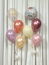 Load image into Gallery viewer, 2 bouquets of 4 with watercolor floral mylar balloon and happy birthday brush script
