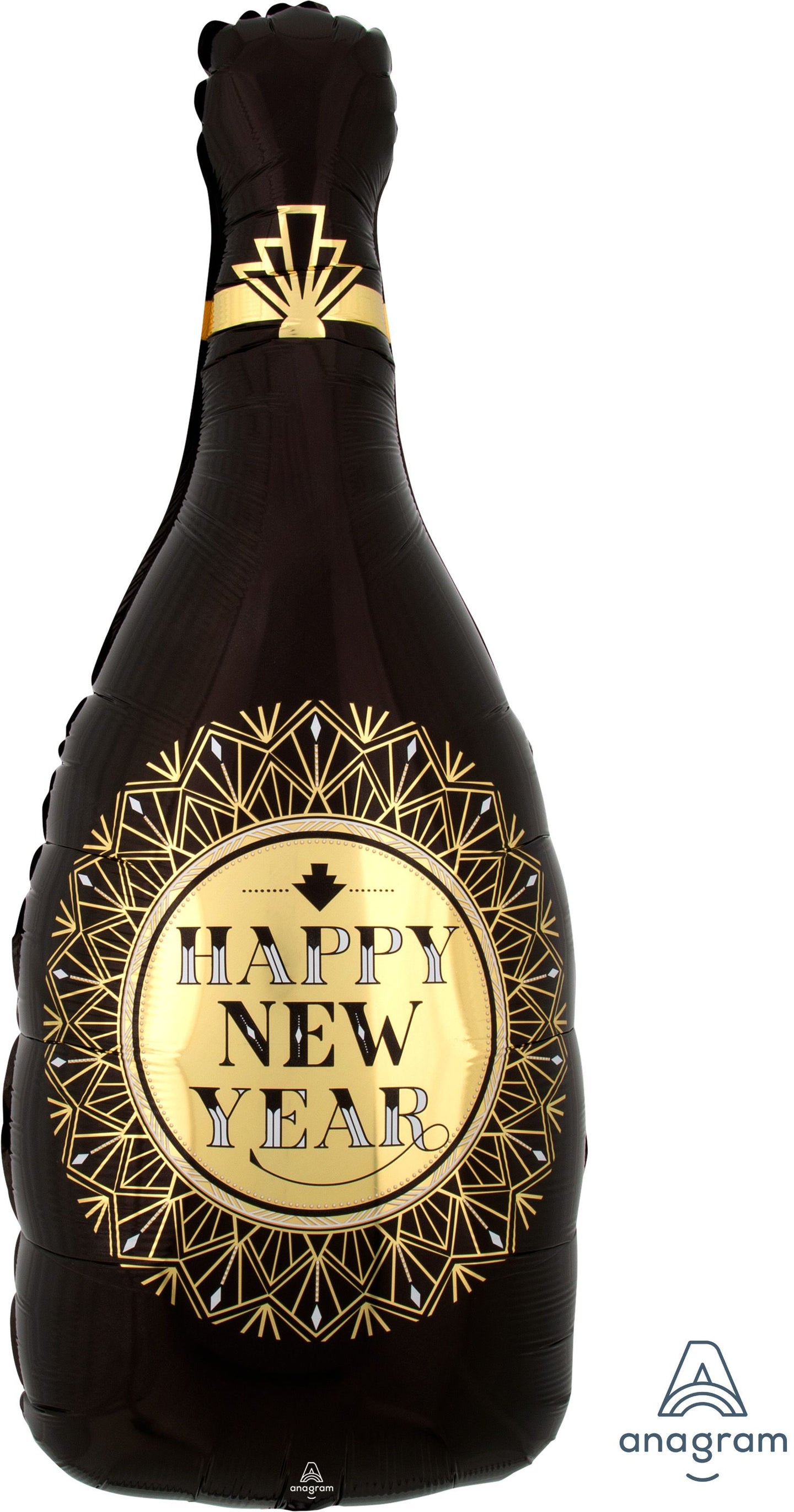 Happy New Year Black Roaring Twenties Champagne Bottle Supershape
