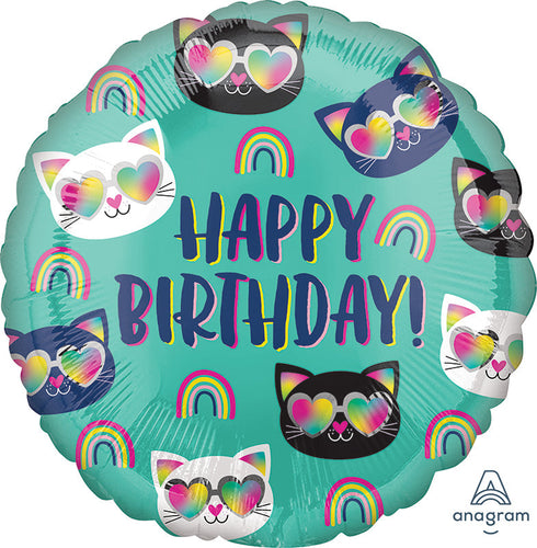 happy birthday cat with sunglasses mylar foil balloon