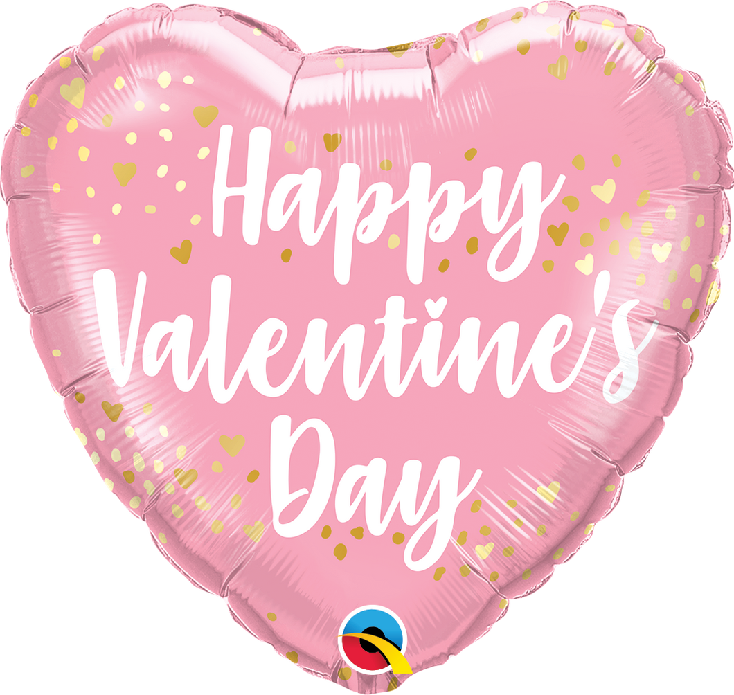 happy valentine's day pink heart mylar balloon with gold hearts 