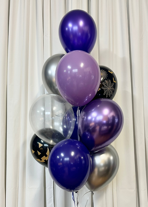 purple chrome silver black halloween balloon bouquet