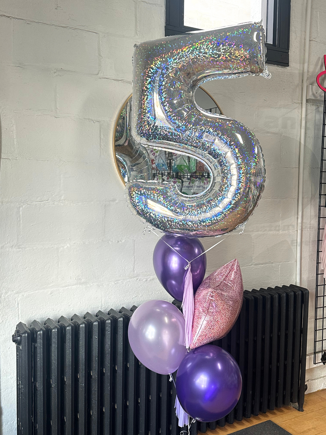 holographic megaloon number balloon bouquet with star mylar foil balloon