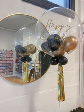 Load image into Gallery viewer, Specialty Black &amp; Gold Bubble Happy Birthday Balloon Package
