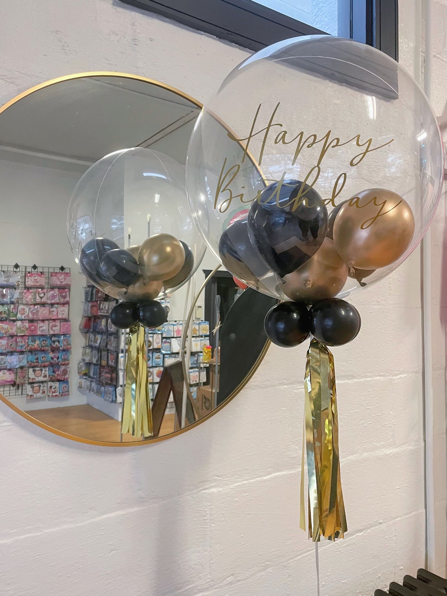 Specialty Black & Gold Bubble Happy Birthday Balloon Package
