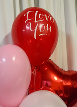 Load image into Gallery viewer, i love you red latex balloon with red mylar heart balloon
