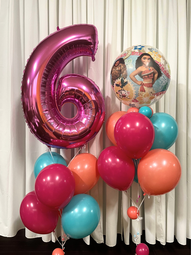 moana bubble balloon bouquet with pink number balloon bouquet