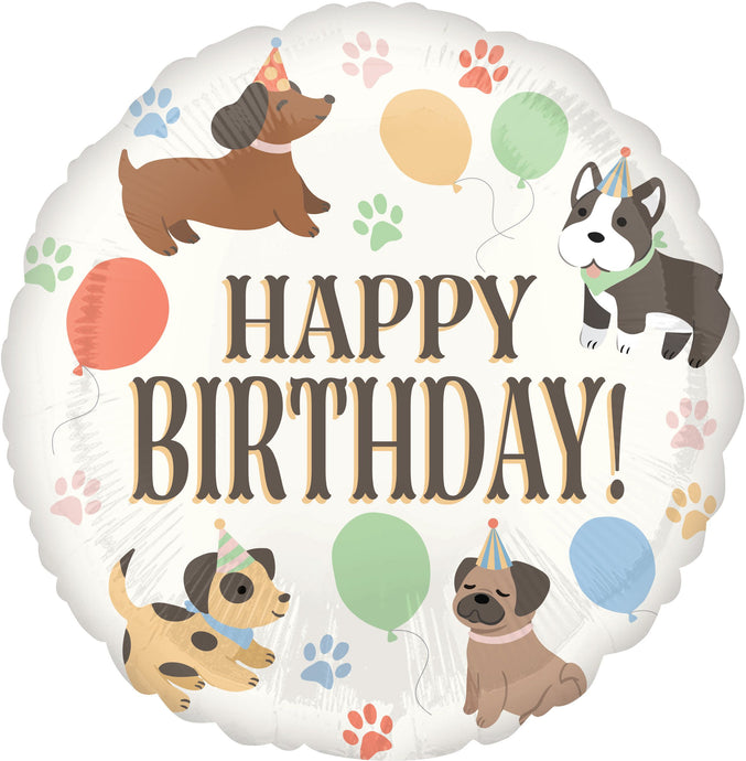 Birthday balloon with dogs and balloons design on a white background