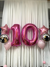 Load image into Gallery viewer, pink number balloons with star foil and silver circle foil
