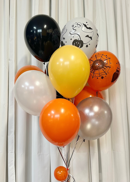 orange yellow white black halloween balloon bouquet