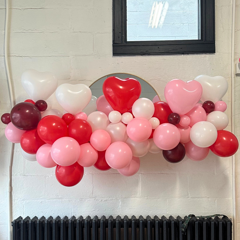 organic balloon garland with red pink white hearts 25