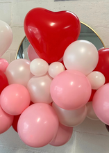 Load image into Gallery viewer, red heart latex balloon with white and pink balloons on balloon garland
