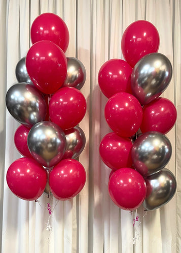 bouquet of 13 with wild berry and chrome silver balloons