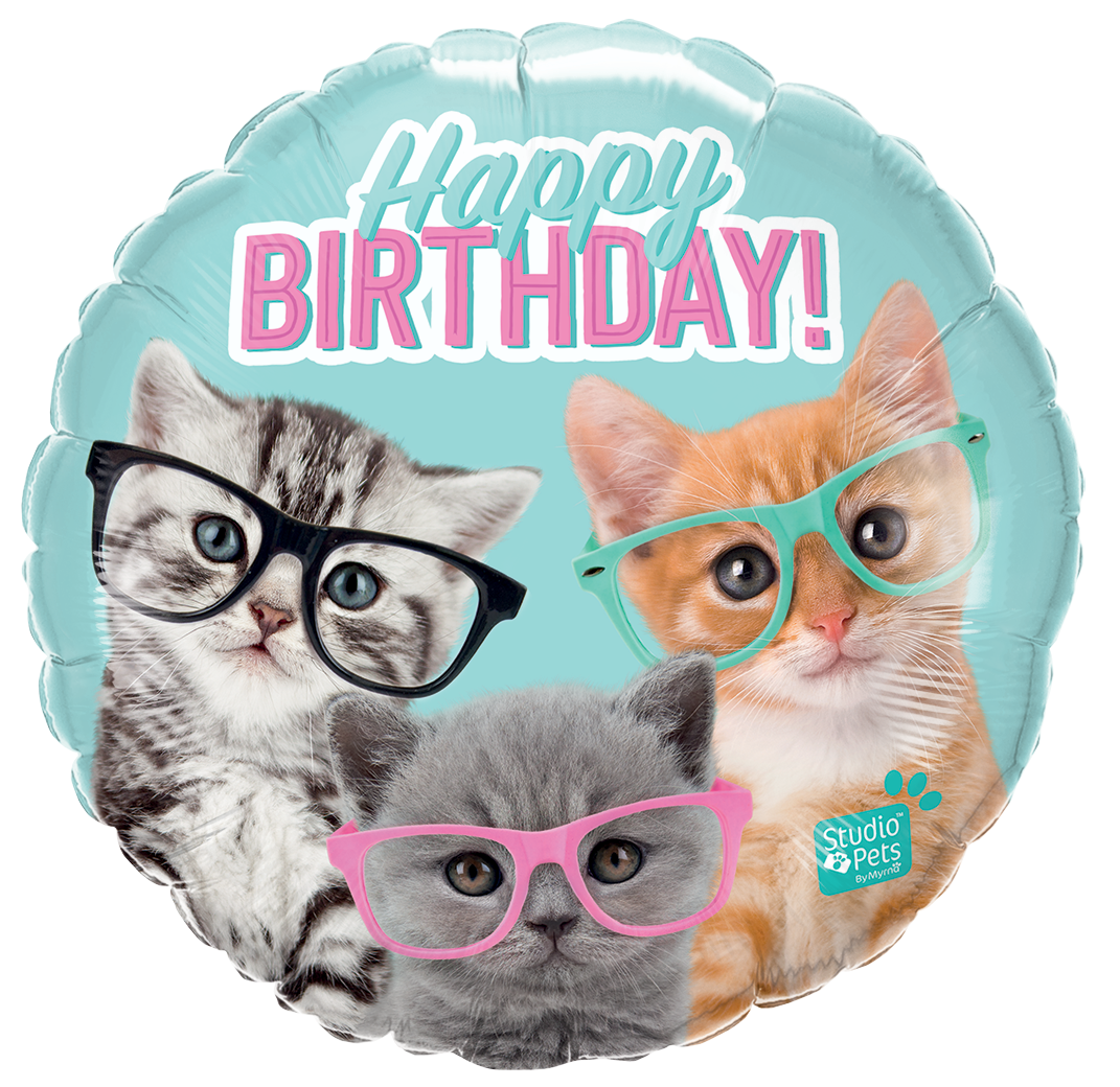 Cat with Glasses Happy Birthday Mylar - Studio Pets