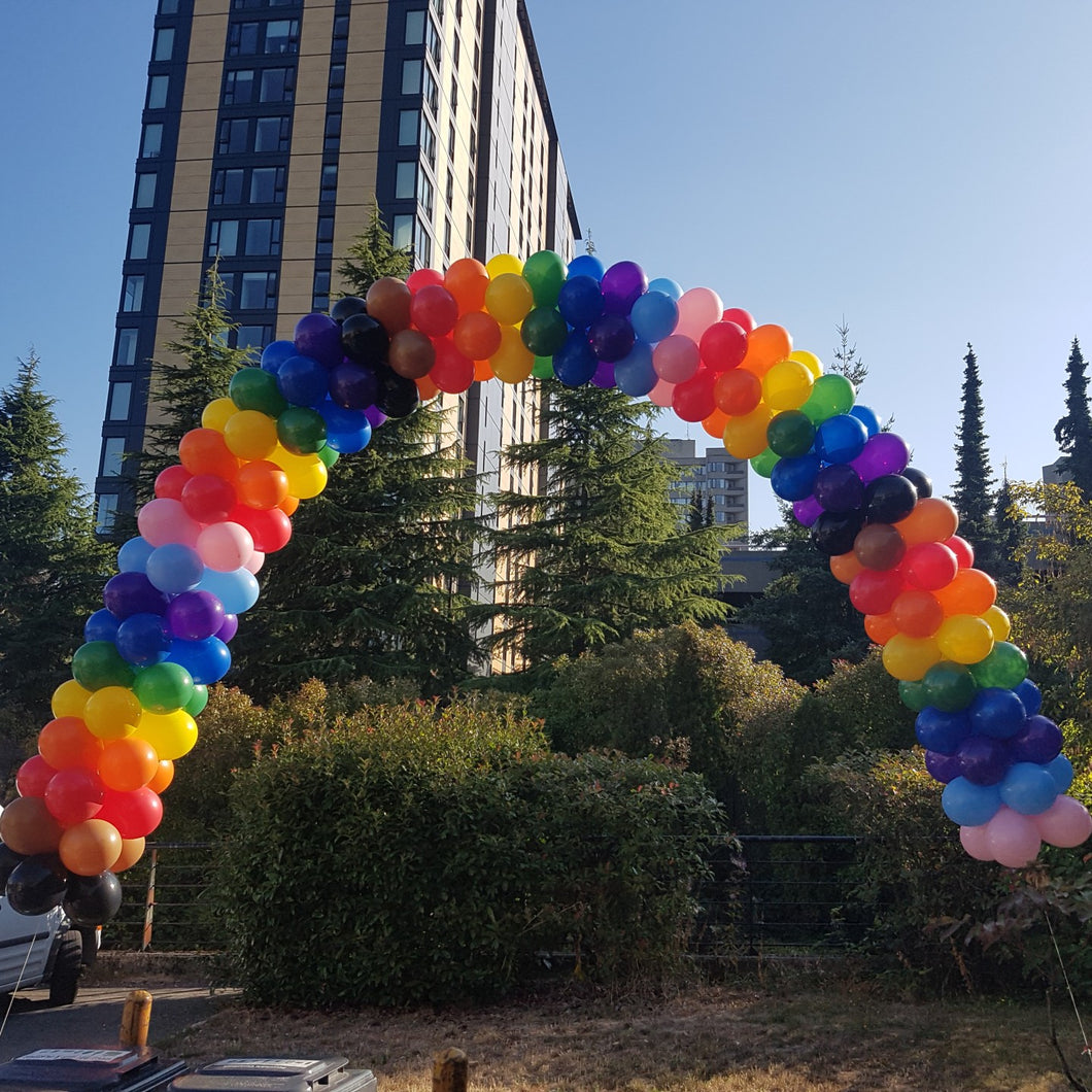 rainbow 40ft helium balloon arch created by VancouverBalloons