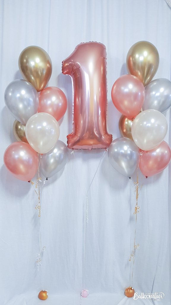 Rose Gold Birthday Number with Bouquets of 7 Package