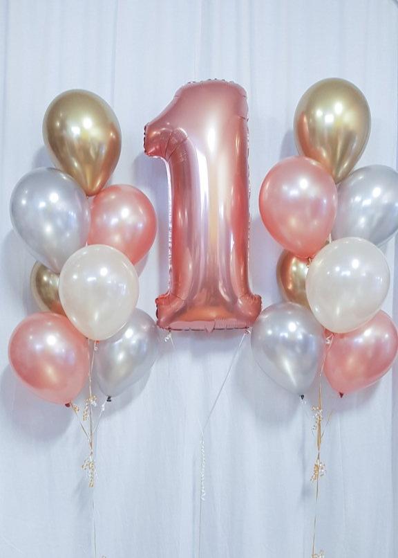 Rose Gold Birthday Number with Bouquets of 7 Package