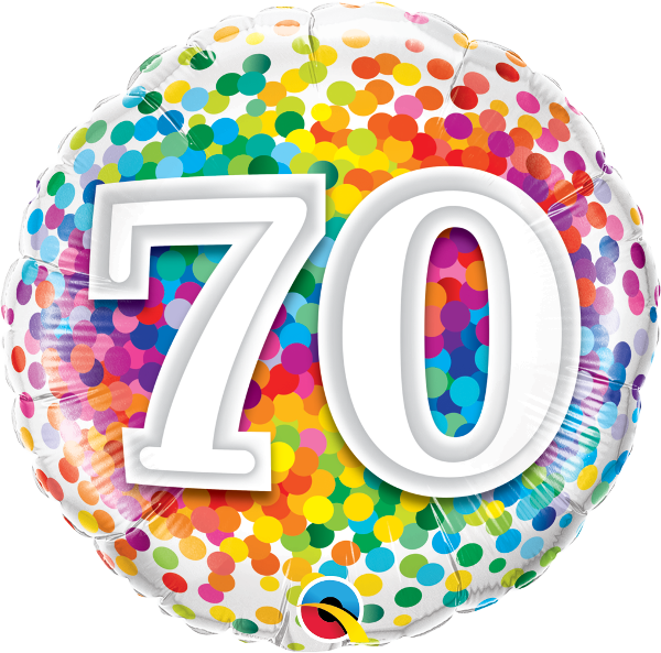 70th Rainbow Confetti Balloon