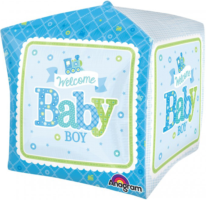 Welcome Baby Boy Train Cube Balloon