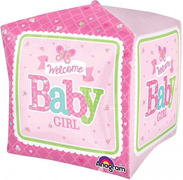 Welcome Baby Girl Butterfly Cube Balloon