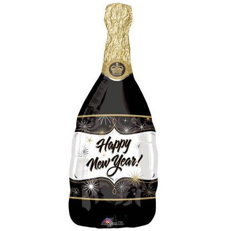 Happy New Year Black Champagne Bottle Supershape