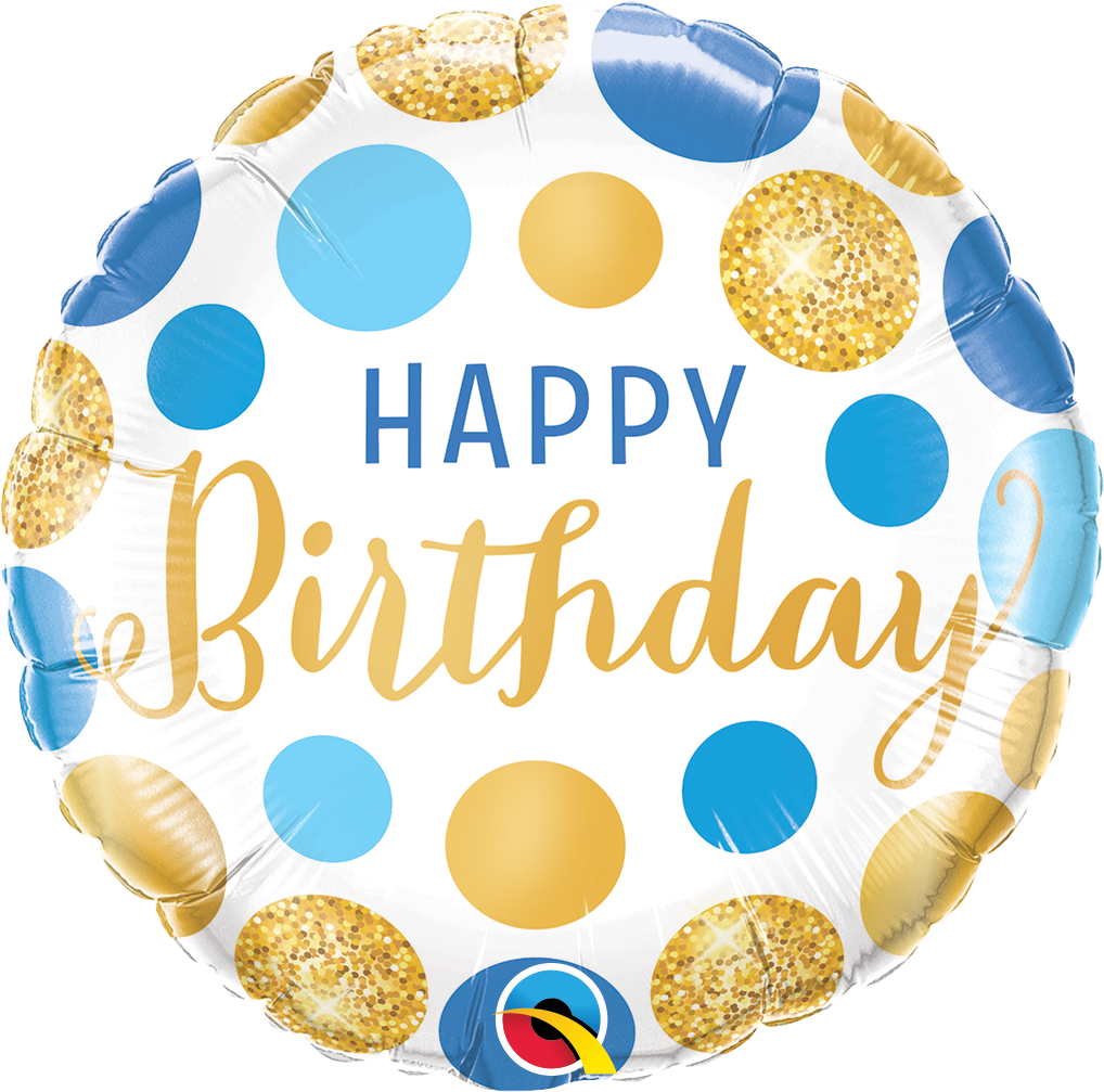 Happy Birthday Blue & Gold Dots Balloon