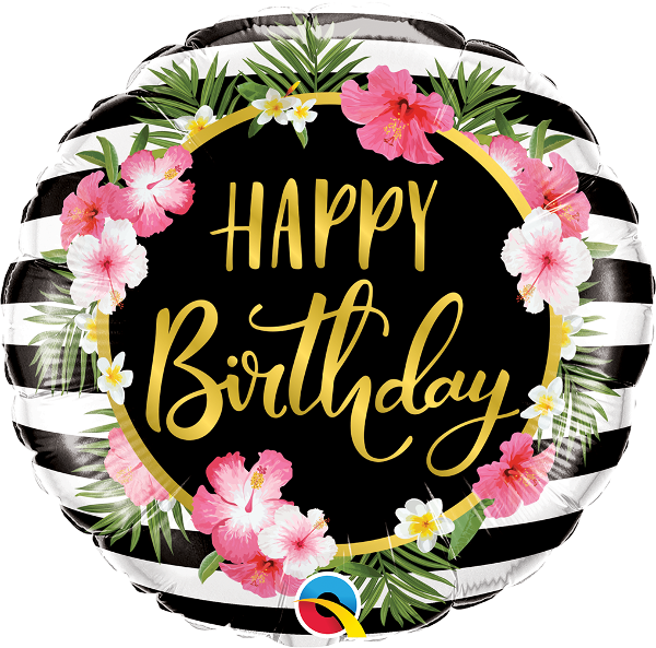 Happy Birthday Hibiscus Stripes Balloon