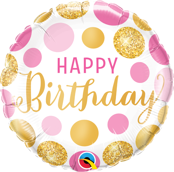 Happy Birthday Pink & Gold Dots Balloon