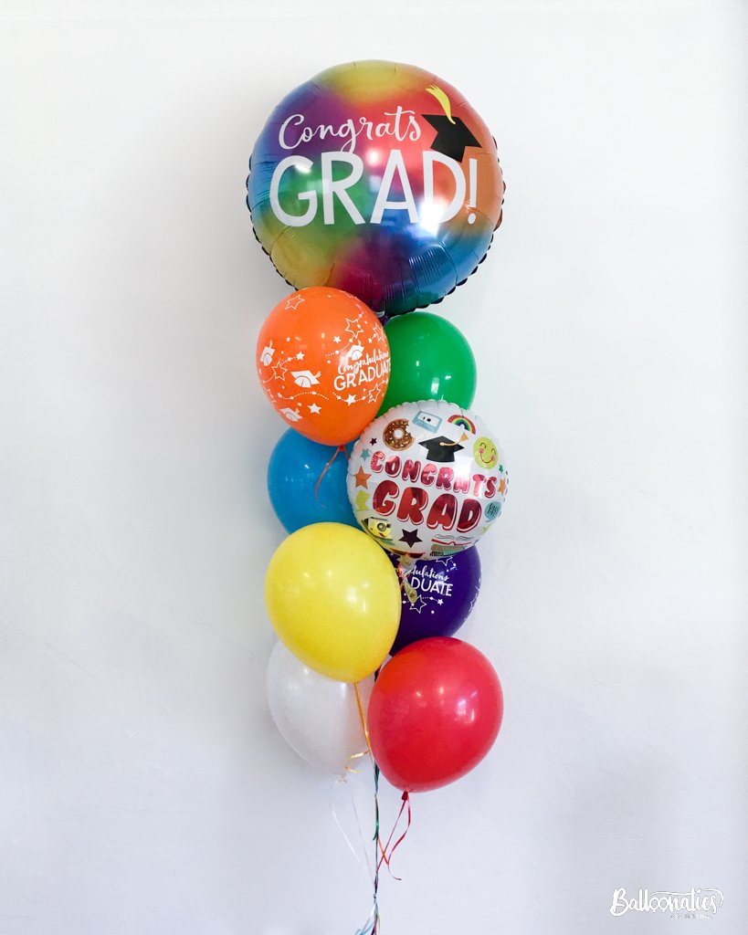 colorful congrats grad balloon with multicolored latex balloons
