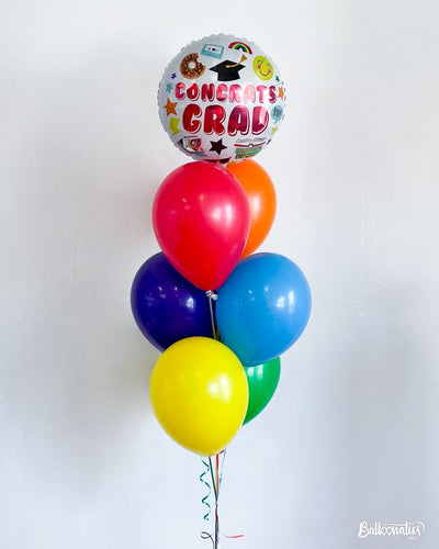 balloon bouquet with congrats grad fun icons foil balloon on top