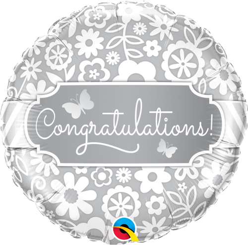 silver congratulations balloon with butterflies flowers