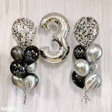 Load image into Gallery viewer, Black and Silver Confetti Balloon Happy Birthday  Package

