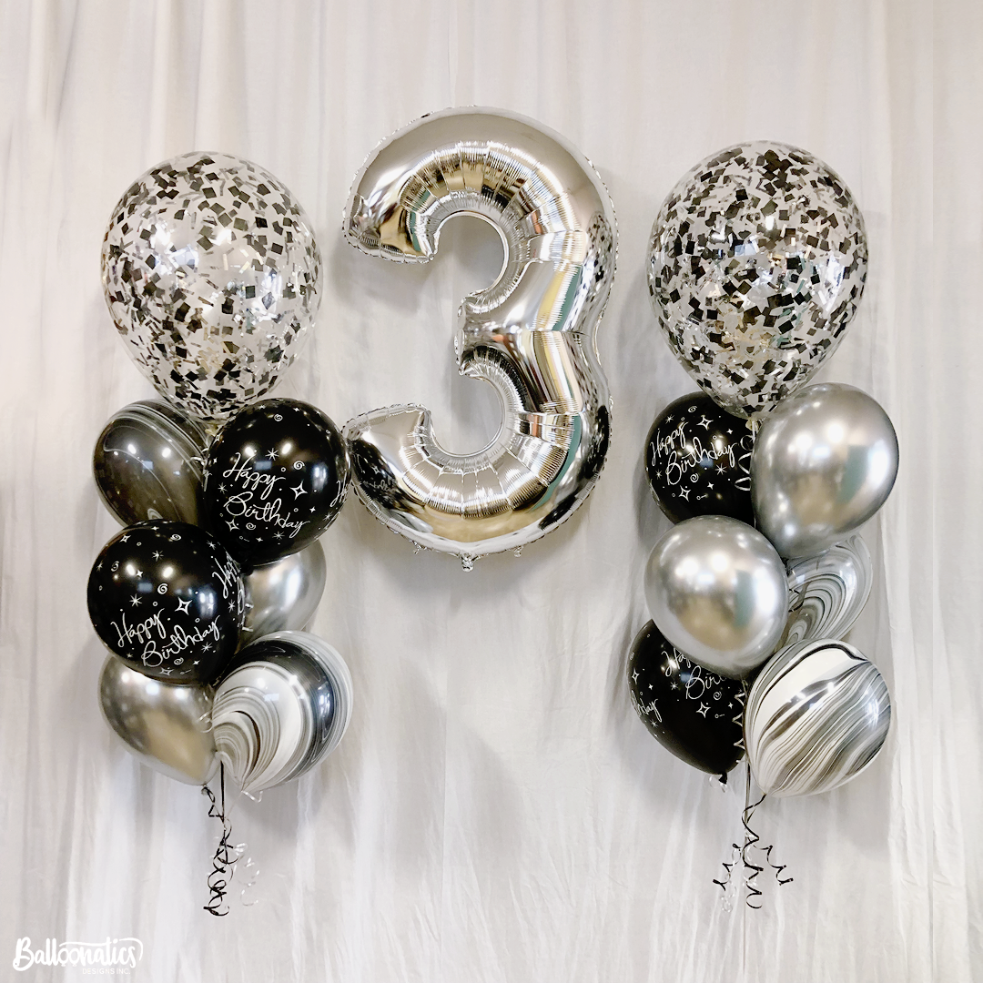 Black and Silver Confetti Balloon Happy Birthday  Package